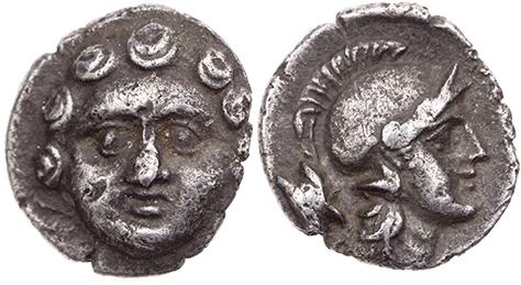 PISIDIEN SELGE
 AR-Obol 370-300 v. Chr. Vs.: Gorgoneion v. v., Rs.: Kopf der At...