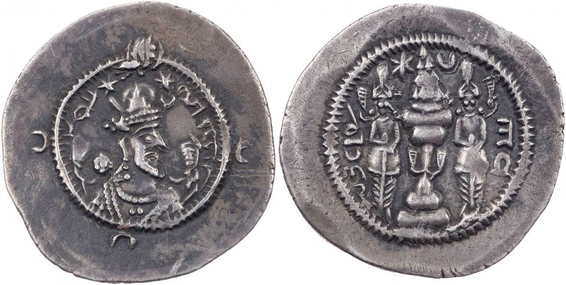 SASANIDEN
Chusro II., 590-628 n. Chr. AR-Drachme Jahr 15 ART (Gor) Vs.: Büste i...