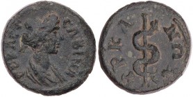 LYDIEN HYRKANEIS
Sabina, Gemahlin des Hadrianus, 117-136/137 n. Chr. AE-Dichalkon Vs.: drapierte Büste n. r., Rs.: Schlangenstab BMC 15; SNG Cop. 210...