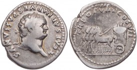 RÖMISCHE KAISERZEIT
Titus als Caesar, 69-79 n. Chr. AR-Denar 79 n. Chr. Rom Vs.: T CAESAR IMP VESPASIANVS, Kopf mit Lorbeerkranz n. r., Rs.: TR POT V...