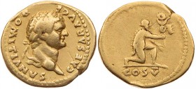 RÖMISCHE KAISERZEIT
Domitianus als Caesar, geprägt unter Vespasianus, 69-79 n. Chr. AV-Aureus 77/78 n. Chr. Rom Vs.: CAESAR AVG F DOMITIANVS, Büste m...
