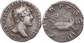 RÖMISCHE KAISERZEIT
Hadrianus, 117-138 n. Chr. AR-Denar 119-122 n. Chr. Rom Vs.: IMP CAESAR TRAIAN HADRIANVS AVG, Kopf mit Lorbeerkranz n. r., Rs.: P...