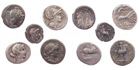 Lot, römische Münzen 4 Denare und 1 Quinar der Römischen Republik. 5 Stück s-ss