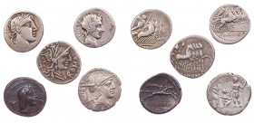 Lot, römische Münzen Denare der Römischen Republik. 5 Stück s-ss