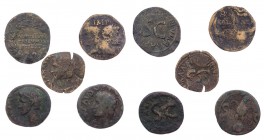 Lot, römische Münzen AE-Prägungen des Augustus, davon 1 mit Gegenstempel und 1 barbarisierte Prägung. 5 Stück s