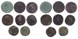 Lot, römische Münzen Sesterzen der Römischen Kaiserzeit: Traianus (2; nachgeschnitten), Antoninus Pius, Marcus Aurelius, Severus Alexander, Maximinus ...