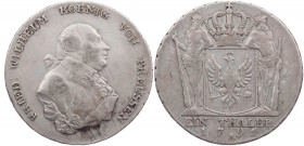 BRANDENBURG - PREUSSEN PREUSSEN, KÖNIGREICH
Friedrich Wilhelm II., 1786-1797. Taler 1791 A Berlin Vs.: Brustbild n. r., Rs.: bekrönter Adlerschild zw...