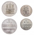 HAMBURG STADT
 Schilling 1851 dazu: Dreiling 1841 AKS 19, 32. 2 Stück vz-St