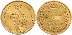 HAMBURG STADT
 Dukat 1856 AKS 10; J. 93a; Fr. 1142. 3.47 g. Gold leicht geknickt, sonst ss-vz