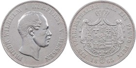 HESSEN HESSEN-KASSEL, LANDGRAFSCHAFT, SEIT 1803 KURFÜRSTENTUM
Friedrich Wilhelm, 1847-1866. Taler 1865 CP AKS 62; J. 48a; Thun 190. ss