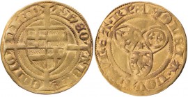 KÖLN ERZBISTUM
Dietrich II. Graf von Moers, 1414-1463. Goldgulden o. J. (1439) Riehl Vs.: vierfeldiges Wappen auf Langkreuz, Rs.: drei Wappen kleebla...