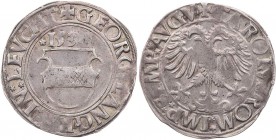 LEUCHTENBERG LANDGRAFSCHAFT
Georg III., 1531-1555. Batzen 1534 Pfreimd Mit Titel Karls V., Vs.: Jahreszahl über Wappen, Rs.: Doppeladler Schulten 175...