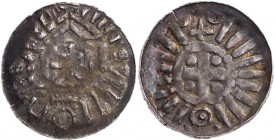 MAGDEBURG REICHSMÜNZSTÄTTE
Anonym. Denar (Sachsenpfennig) o. J. Vs.: viersäuliger Tempel mit Kreuz, umgeben von Strichen, unterbrochen von Kreuz und ...
