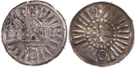 MAGDEBURG REICHSMÜNZSTÄTTE
Anonym. Denar (Sachsenpfennig) o. J. Vs.: viersäuliger Tempel mit Kreuz, umgeben von Strichen, unterbrochen von Kreuz und ...