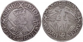 SACHSEN SACHSEN, KURFÜRSTENTUM
Friedrich III. der Weise, Johann und Georg, 1507-1525. Guldengroschen o. J. Annaberg, Mzz. Kreuz (nur auf Vs.) Sog. Kl...