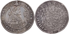 SACHSEN SACHSEN, KURFÜRSTENTUM
Johann Georg I., 1615-1656. Taler 1619 Dresden, Mzz. Schwan Vs.: geharnischtes Hüftbild mit Kurschwert n. r., davor He...