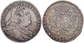 SACHSEN SACHSEN, KURFÜRSTENTUM
Friedrich August II., 1733-1763, König August III. von Polen. 2/3 Taler 1756 Dresden, Mzz. FWoF (ohne Zainhaken) Vs.: ...