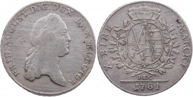 SACHSEN SACHSEN, KURFÜRSTENTUM
Friedrich August III. (I.), 1763-1806-1827. Konv.-Taler 1781 IEC Dresden Vs.: Büste n. r., Rs.: Wappen unter Kurhut in...