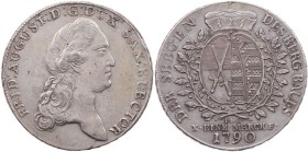 SACHSEN SACHSEN, KURFÜRSTENTUM
Friedrich August III. (I.), 1763-1806-1827. Konv.-Taler 1790 IEC Dresden, Ausbeute der sächsischen Gruben Vs.: Büste n...
