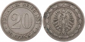 REICHSKLEINMÜNZEN
 20 Pfennig 1887 E J. 6. ss-vz