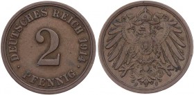 REICHSKLEINMÜNZEN
 2 Pfennig 1914 F J. 11. ss-vz