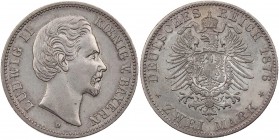 REICHSSILBERMÜNZEN BAYERN
Ludwig II., 1864-1886. 2 Mark 1876 D J. 41. fast vz