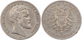 REICHSSILBERMÜNZEN REUSS ÄLTERER LINIE
Heinrich XXII., 1859-1902. 2 Mark 1877 B J. 116. Rs. Randfehler, ss