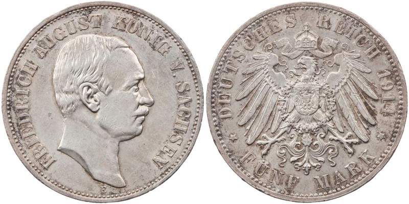 REICHSSILBERMÜNZEN SACHSEN
Friedrich August III., 1904-1918. 5 Mark 1914 E J. 1...