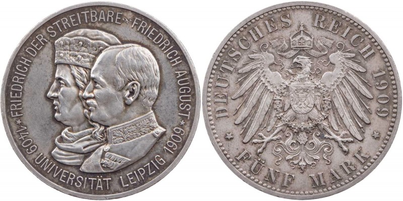 REICHSSILBERMÜNZEN SACHSEN
Friedrich August III., 1904-1918. 5 Mark 1909 E Zur ...