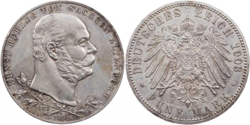 REICHSSILBERMÜNZEN SACHSEN-ALTENBURG
Ernst, 1853-1908. 5 Mark 1903 A Zum 50. Re...