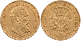 REICHSGOLDMÜNZEN PREUSSEN
Friedrich III., 1888. 10 Mark 1888 A J. 247. 3.96 g. Gold ss/ss-vz