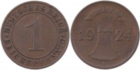 WEIMARER REPUBLIK
 1 Reichspfennig 1924 E J. 313. kl. Randfehler, ss-vz