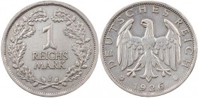 WEIMARER REPUBLIK
 1 Reichsmark 1926 J Kursmünze J. 319. kl. Randfehler, vz-St