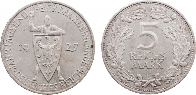 WEIMARER REPUBLIK
 5 Reichsmark 1925 E Zur Jahrtausendfeier der Rheinlande J. 3...