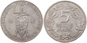 WEIMARER REPUBLIK
 5 Reichsmark 1925 G Zur Jahrtausendfeier der Rheinlande J. 322. Kratzer, fast vz