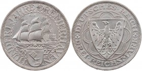 WEIMARER REPUBLIK
 3 Reichsmark 1927 A 100 Jahre Bremerhaven J. 325. vz