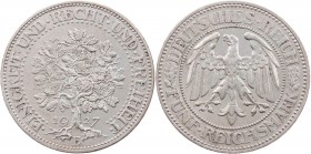 WEIMARER REPUBLIK
 5 Reichsmark 1927 E Kursmünze ("Eichbaum") J. 331. Vs. dünner Stempelriss, kl. Kratzer, vz