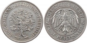 WEIMARER REPUBLIK
 5 Reichsmark 1928 F Kursmünze ("Eichbaum") J. 331. kl. Randfehler, ss-vz