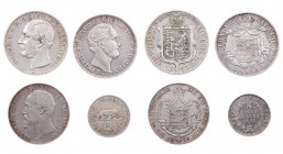 ALTDEUTSCHLAND ALLGEMEIN
 Lot Silbermünzen ANHALT-BERNBURG, 1/6 Taler 1862; HANNOVER, Ausbeutetaler 1855 B; SACHSEN, Taler 1853 F; SACHSEN-MEININGEN,...