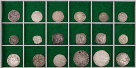 ALTDEUTSCHLAND ALLGEMEIN
 Lot Kleinsilbermünzen BAYERN, 2 Kreuzer 1565 (R), 2 Kreuzer 1636, 2 1/2 Kreuzer 1681; EICHSTÄTT, Bistum, 2 Kreuzer 1694; IS...
