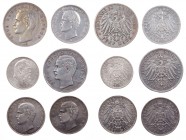KAISERREICH
 Lot Silbermünzen Bayern: 2 x 5 Mark, 3 x 3 Mark, 1 x 2 Mark J. 46, 47, 48. 6 Stück ss-vz