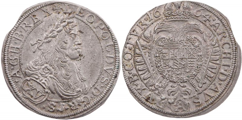 RÖMISCH-DEUTSCHES REICH
Leopold I., 1657-1705. 15 Kreuzer 1664 CA Wien Vs.: bel...