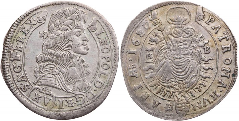 RÖMISCH-DEUTSCHES REICH
Leopold I., 1657-1705. 15 Kreuzer 1687 KB Kremnitz (Ung...