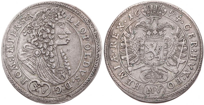 RÖMISCH-DEUTSCHES REICH
Leopold I., 1657-1705. 15 Kreuzer 1694 MV Prag Vs.: bel...