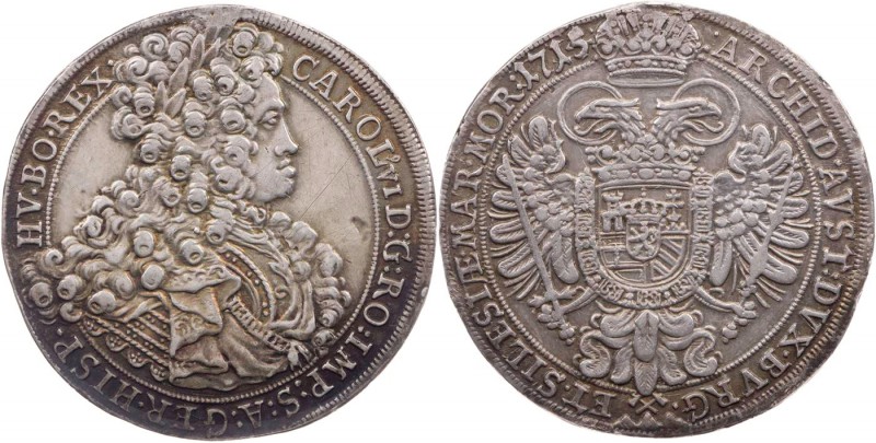 RÖMISCH-DEUTSCHES REICH
Karl VI., 1711-1740. 1/2 Taler 1715 Kuttenberg, Mzz. ge...