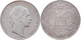 KAISERREICH ÖSTERREICH
Franz Josef I., 1848-1916. 1/2 Konv.-Taler (Gulden) 1856 A Herinek 439; J. 295. R min. Kratzer und Randfehler, vz-St