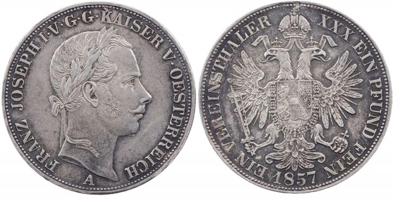 KAISERREICH ÖSTERREICH
Franz Josef I., 1848-1916. Vereinstaler 1857 A Wien Heri...