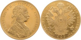 KAISERREICH ÖSTERREICH
Franz Josef I., 1848-1916. 4 Dukaten 1915 (NP) Fr. 488. 13.96 g. Gold min. berieben, PP