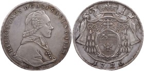DIE GEISTLICHKEIT IN DEN HABSBURGISCHEN ERBLANDEN SALZBURG, ERZBISTUM
Hieronymus von Colloredo, 1772-1803. Konv.-Taler 1776 Vs.: Brustbild in geistli...
