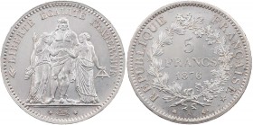 FRANKREICH 3. REPUBLIK, 1871-1940.
 5 Francs 1876 A Paris Gadoury 745a; Dav. 92. min. Kratzer, sonst St